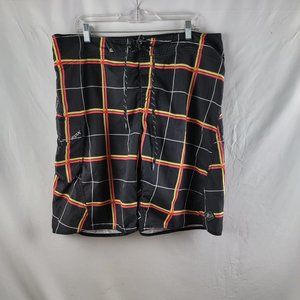 Fox Racing Shorts Mens 38 Black Yellow Swim Trunks Board Surf Drawstring Pocket